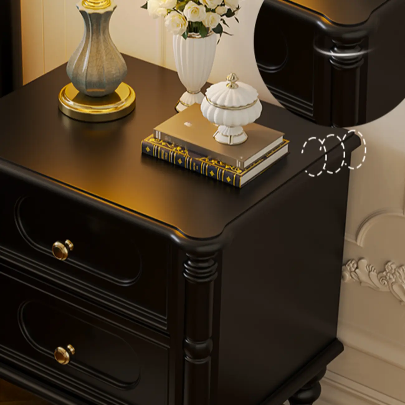 Traditional Black Wood 2 Tiers Drawer Nightstand Image - 4 | homeyfad