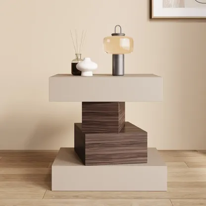 Narrow 4 Drawers Leather Top Walnut Nightstand Image - 1