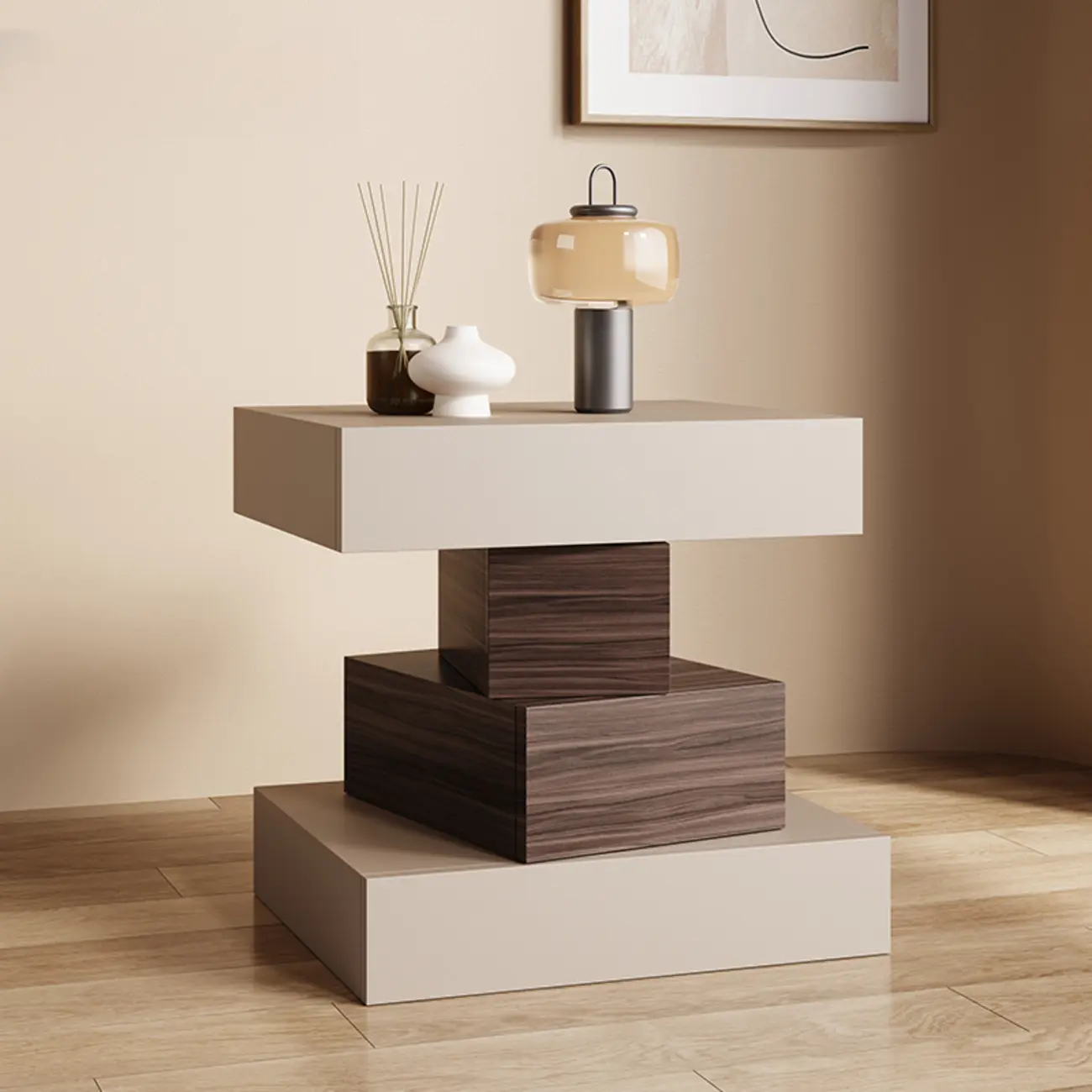 Narrow 4 Drawers Leather Top Walnut Nightstand Image - 2 | homeyfad