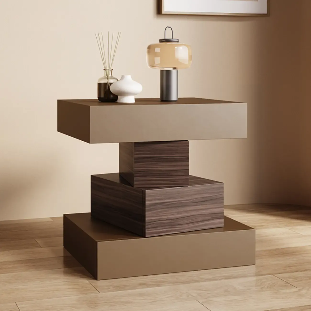 Narrow 4 Drawers Leather Top Walnut Nightstand Image - 3