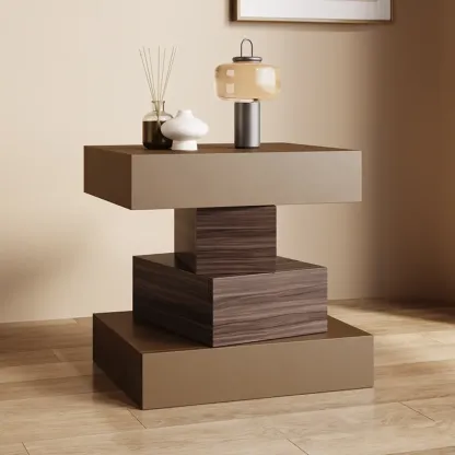 Narrow 4 Drawers Leather Top Walnut Nightstand Image - 3