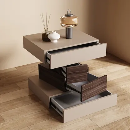 Narrow 4 Drawers Leather Top Walnut Nightstand Image - 4