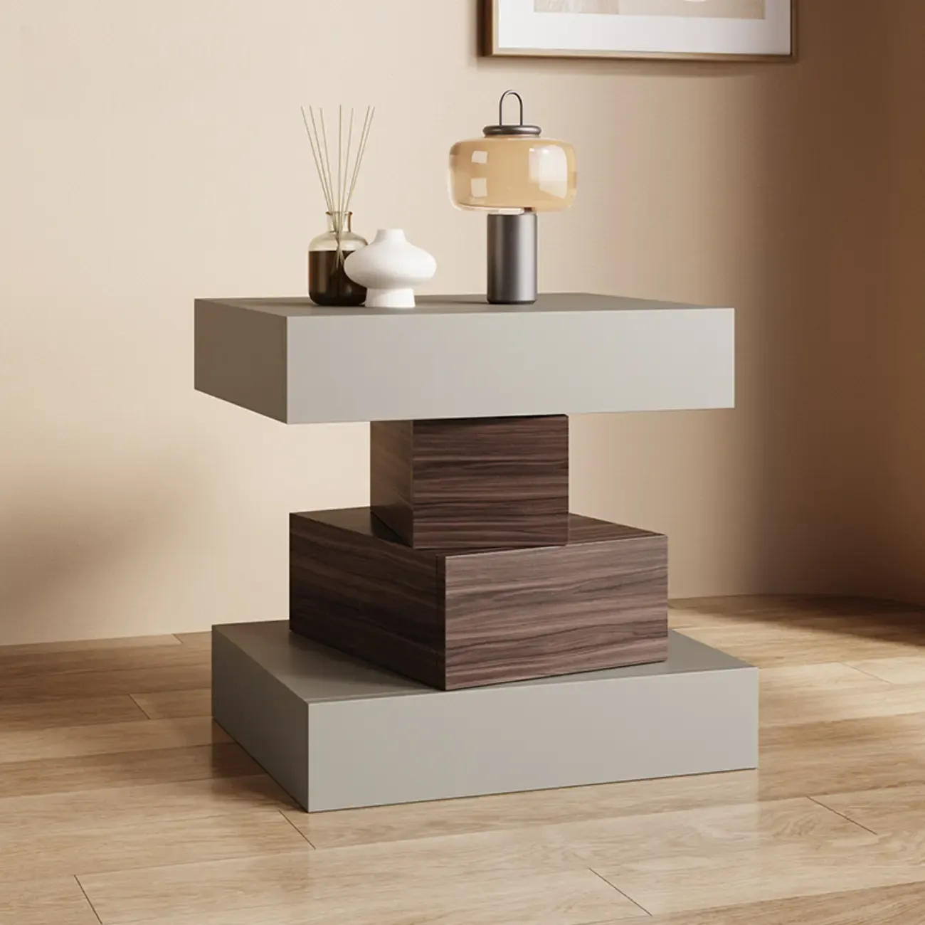 Narrow 4 Drawers Leather Top Walnut Nightstand Image - 5