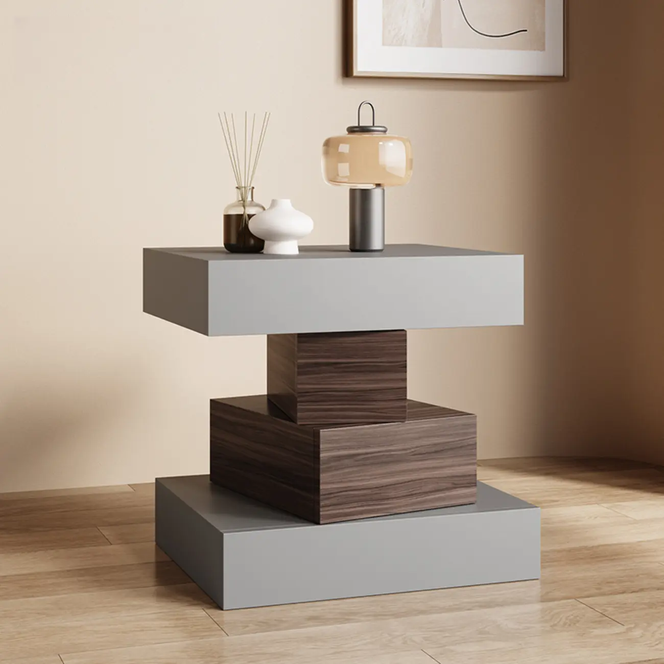 Narrow 4 Drawers Leather Top Walnut Nightstand Image - 9 | homeyfad