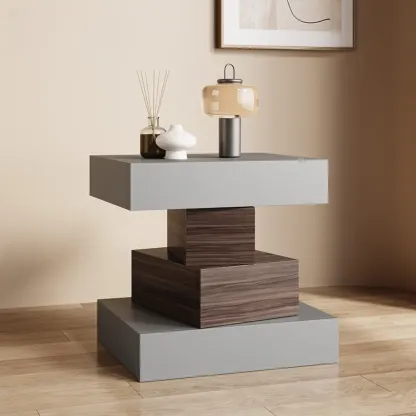 Narrow 4 Drawers Leather Top Walnut Nightstand Image - 9