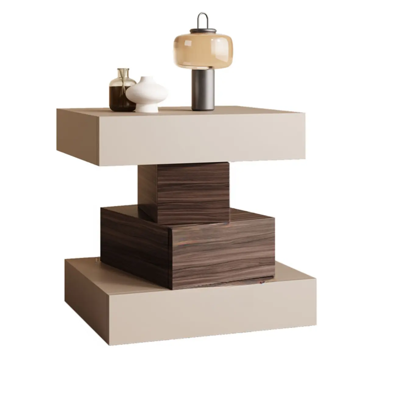 Narrow 4 Drawers Leather Top Walnut Nightstand Image - 10 | homeyfad