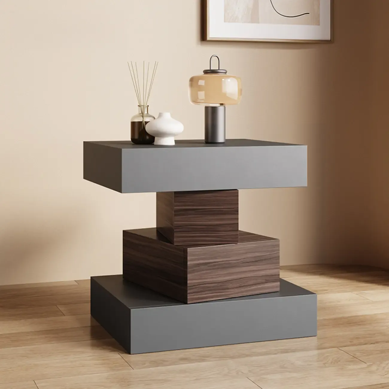 Narrow 4 Drawers Leather Top Walnut Nightstand Image - 11