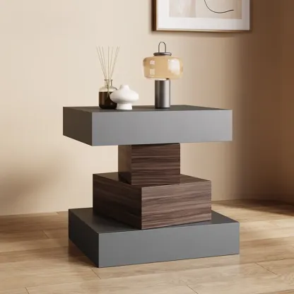 Narrow 4 Drawers Leather Top Walnut Nightstand Image - 11