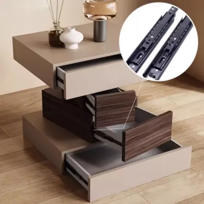 Narrow 4 Drawers Leather Top Walnut Nightstand Image - 12