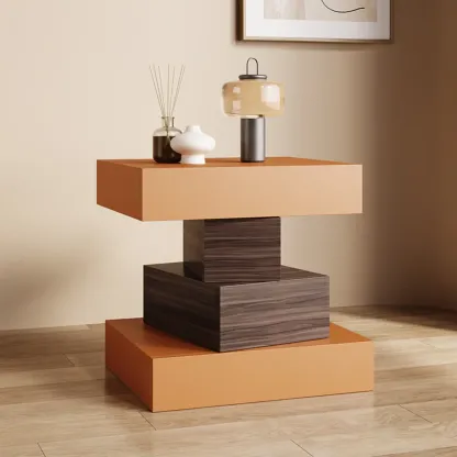 Narrow 4 Drawers Leather Top Walnut Nightstand Image - 13