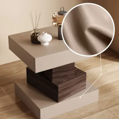 Narrow 4 Drawers Leather Top Walnut Nightstand Image - 14