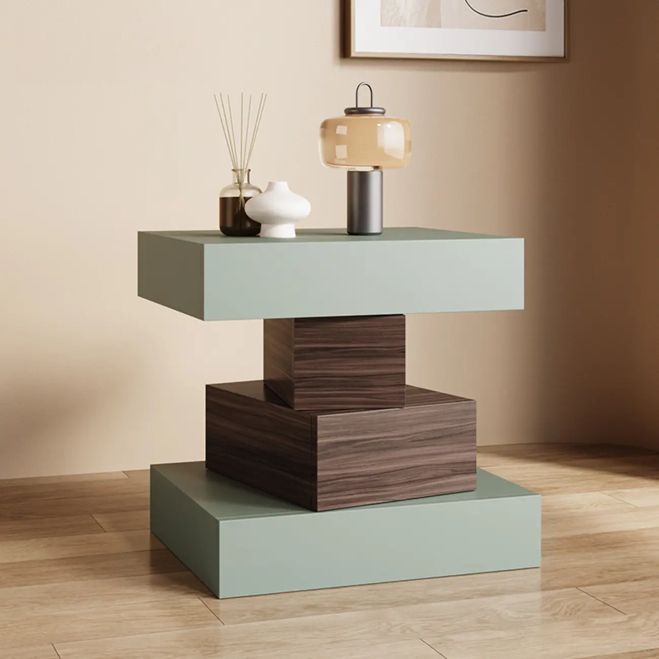 Narrow 4 Drawers Leather Top Walnut Nightstand Image - 16 | homeyfad