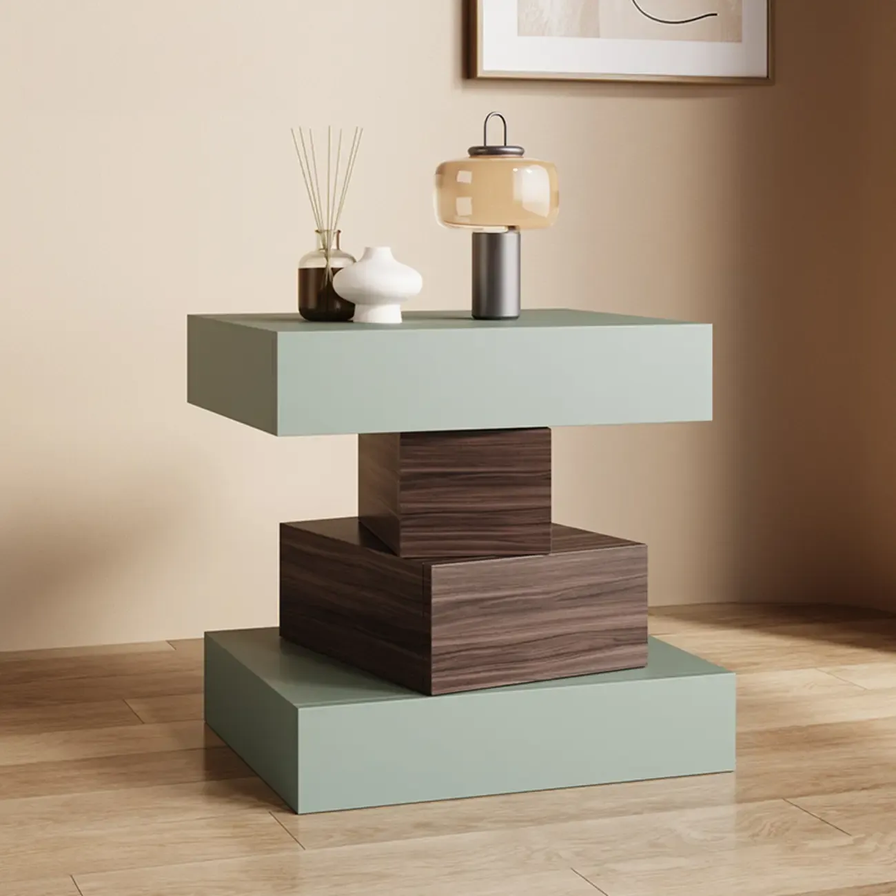 Narrow 4 Drawers Leather Top Walnut Nightstand Image - 16