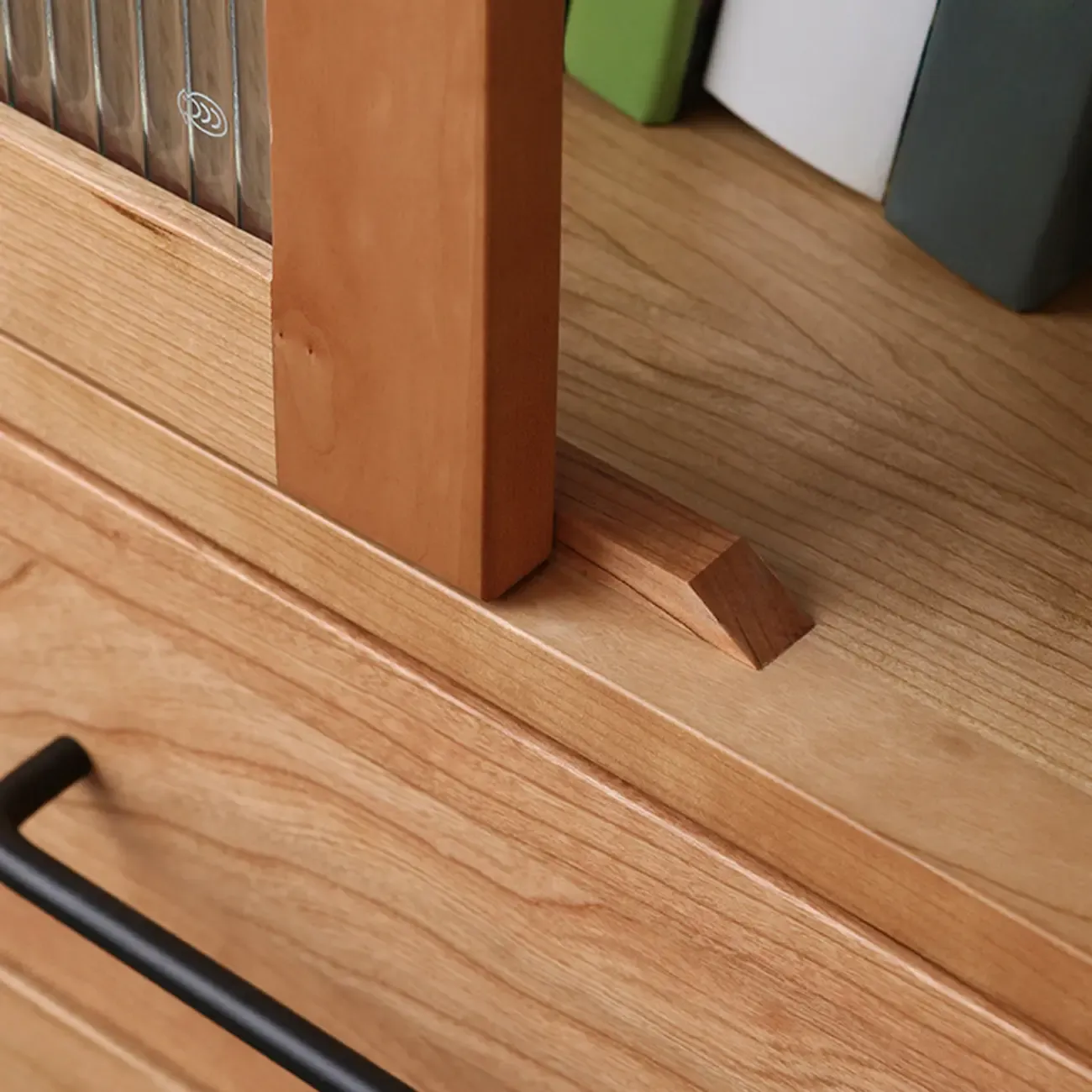 Narrow Modern Natural Wood 2-Drawer Bookcase Image - 5