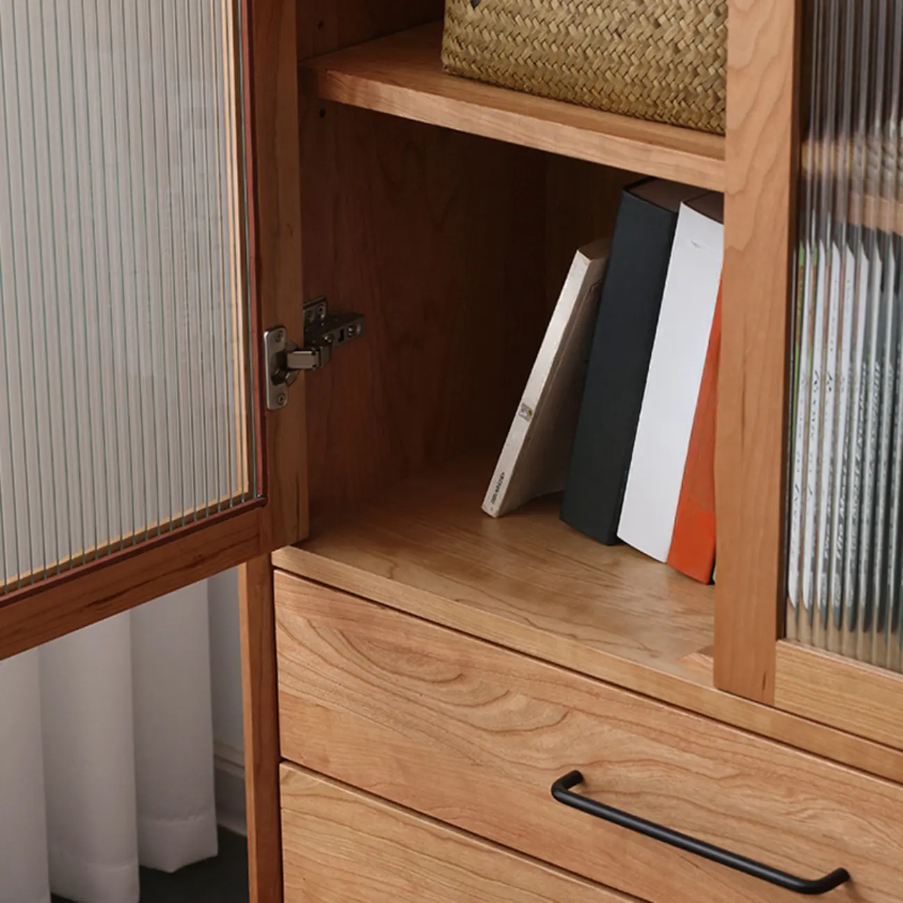 Narrow Modern Natural Wood 2-Drawer Bookcase Image - 6 | homeyfad