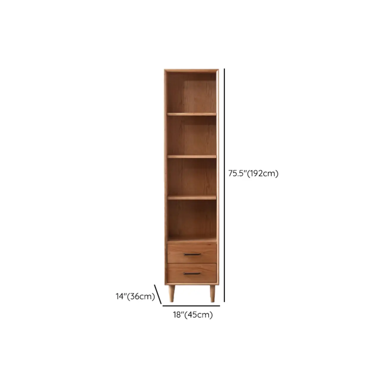 Narrow Modern Natural Wood 2-Drawer Bookcase #size | homeyfad