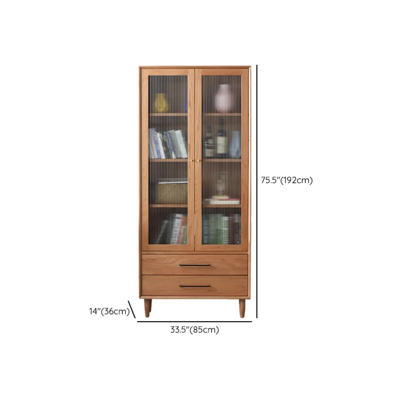 Narrow Modern Natural Wood 2-Drawer Bookcase Image - 10 | homeyfad