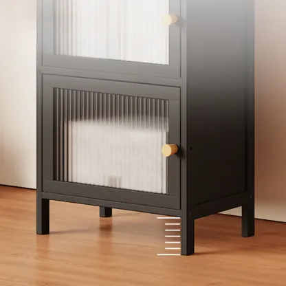 Slim Vertical Black Glass Doors Wooden Tall Bookcase Image - 12