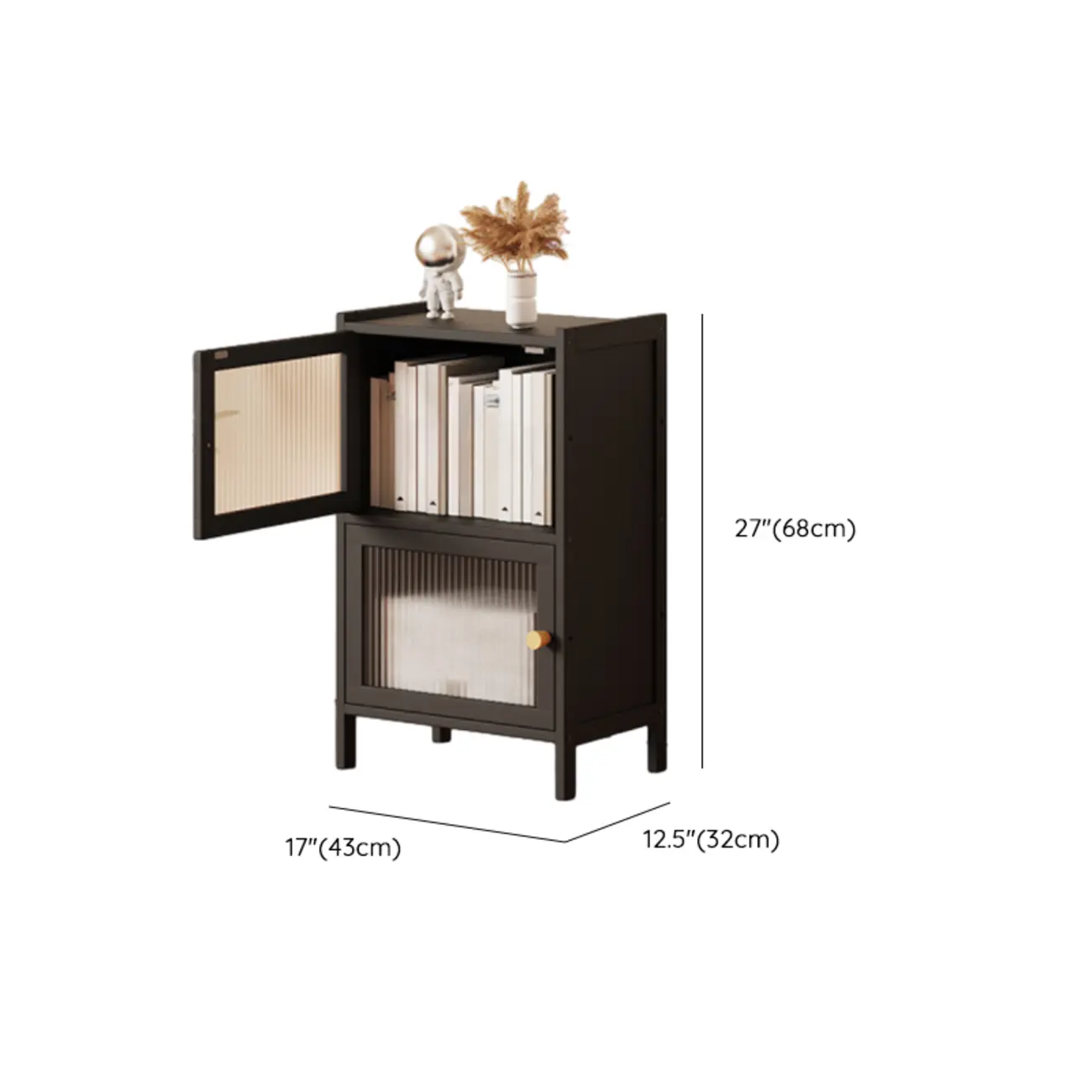 Slim Vertical Black Glass Doors Wooden Tall Bookcase #size | homeyfad