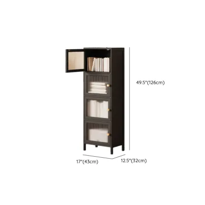 Slim Vertical Black Glass Doors Wooden Tall Bookcase Image - 18