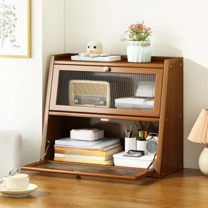 Compact Wood Step Bookcase with Glass Doors Image - 1