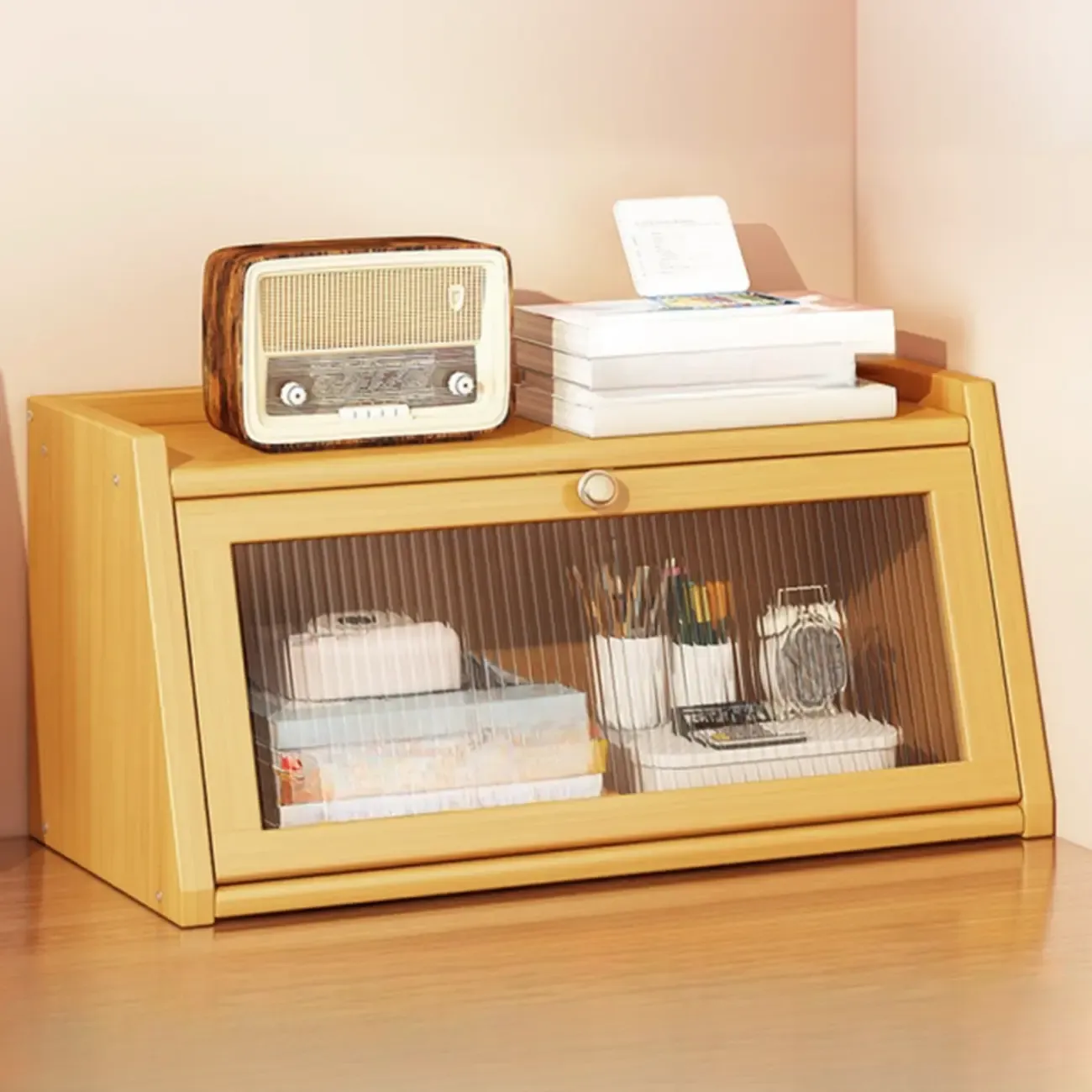 Compact Wood Step Bookcase with Glass Doors Image - 4