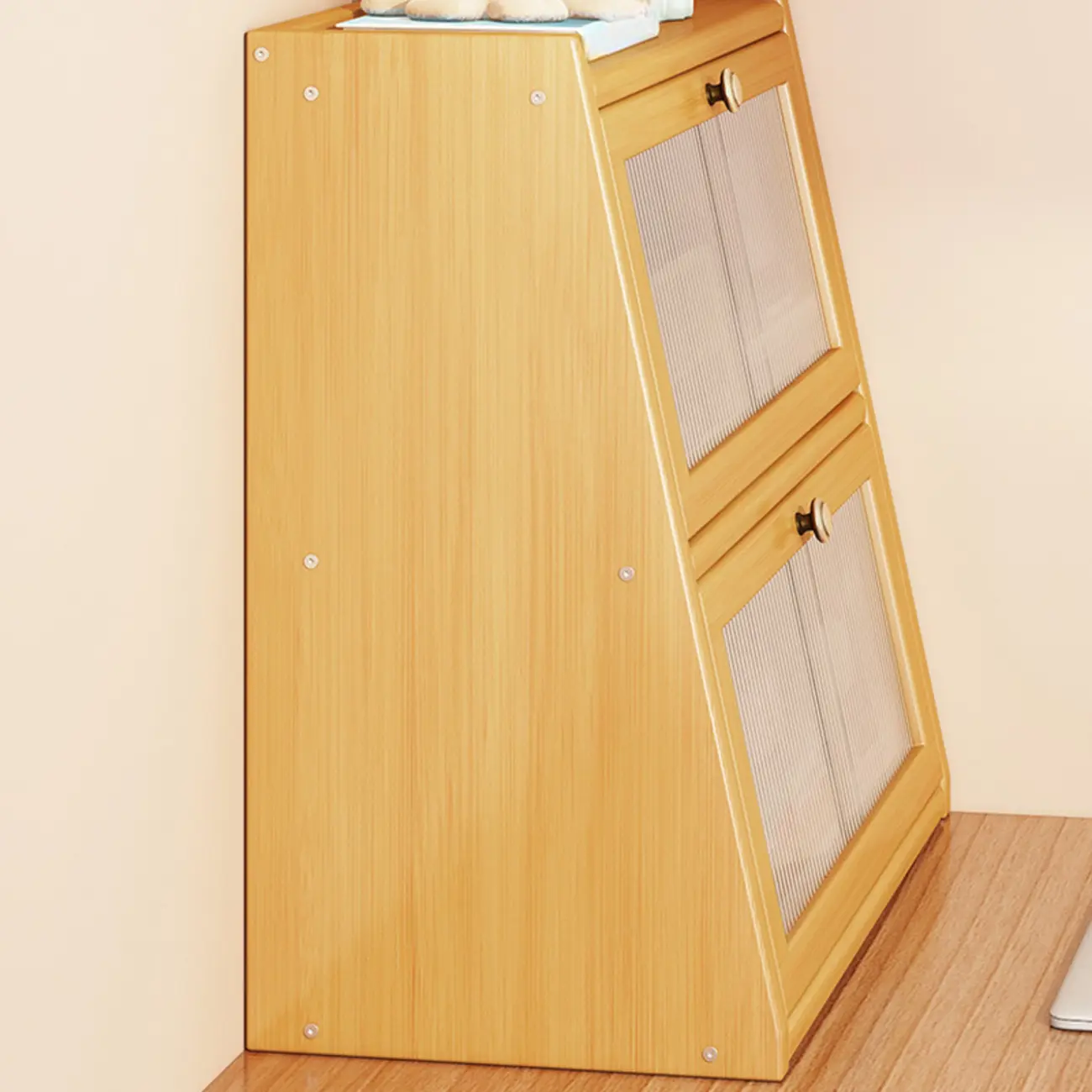 Compact Wood Step Bookcase with Glass Doors Image - 9 | homeyfad