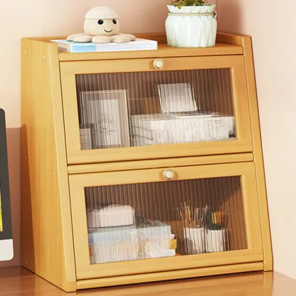 Compact Wood Step Bookcase with Glass Doors Image - 10