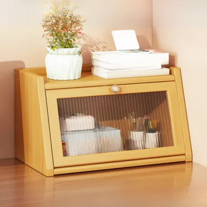 Compact Wood Step Bookcase with Glass Doors Image - 11