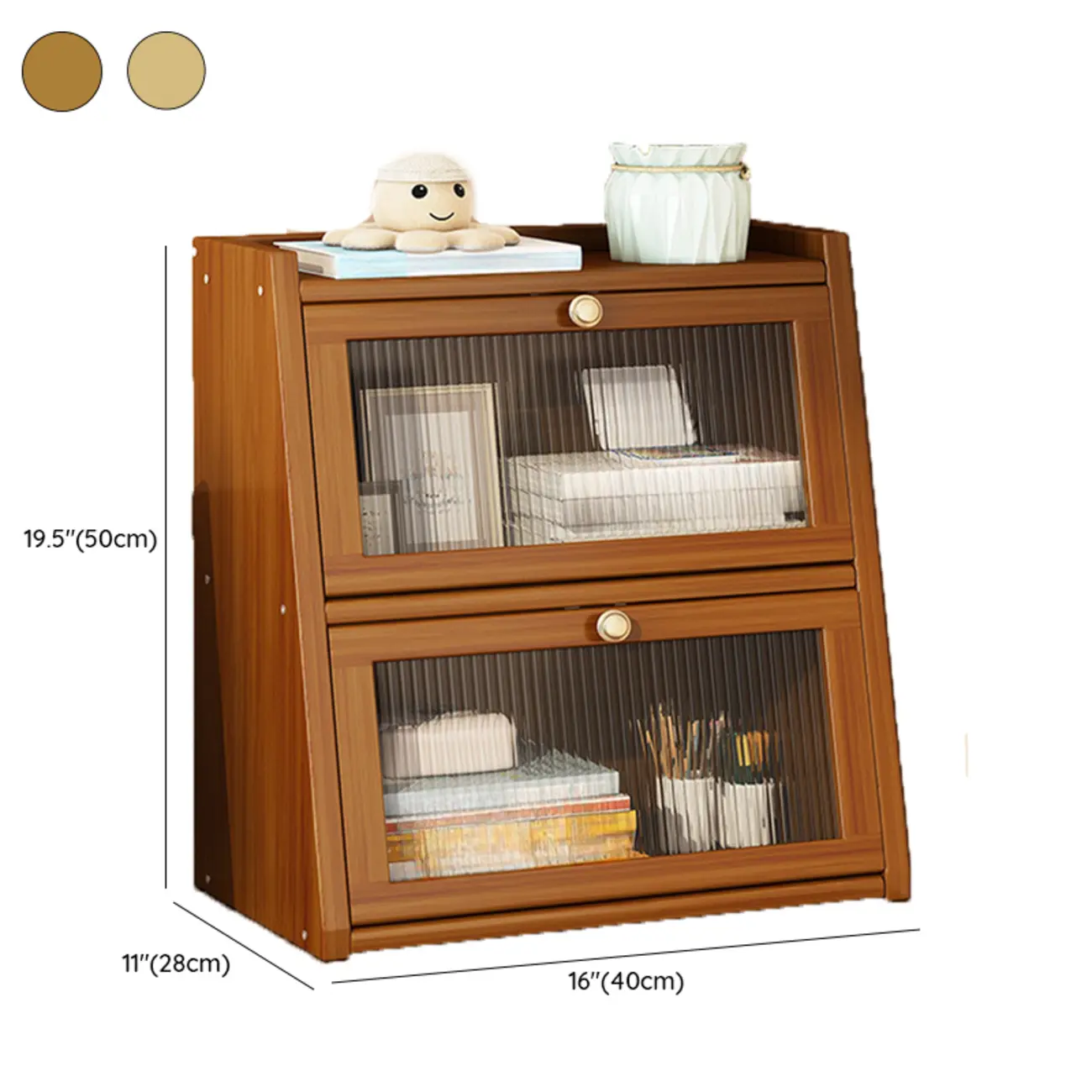 Compact Wood Step Bookcase with Glass Doors Image - 17 | homeyfad