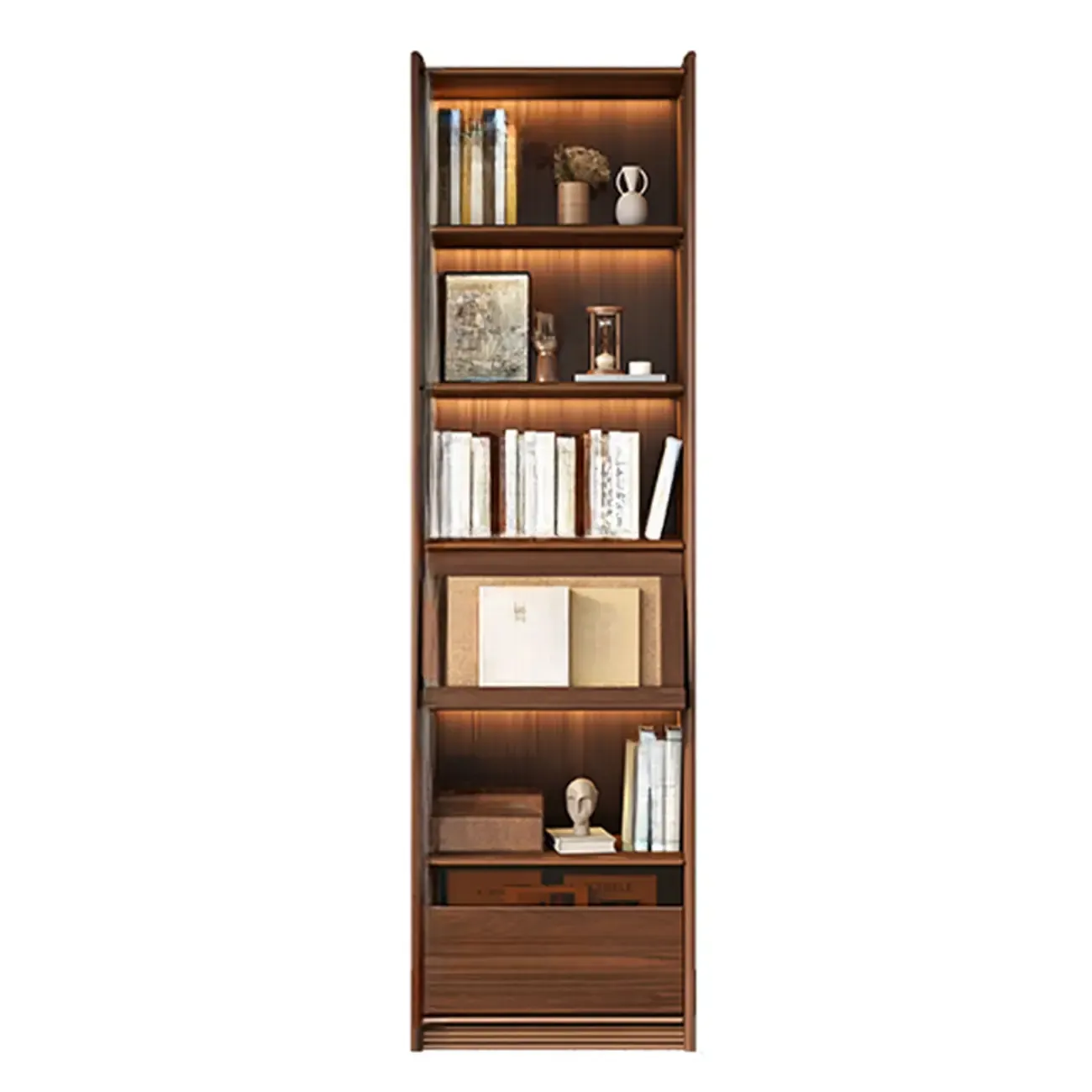 Brown 5-Shelf Wooden Glass Door Bookcase Image - 3