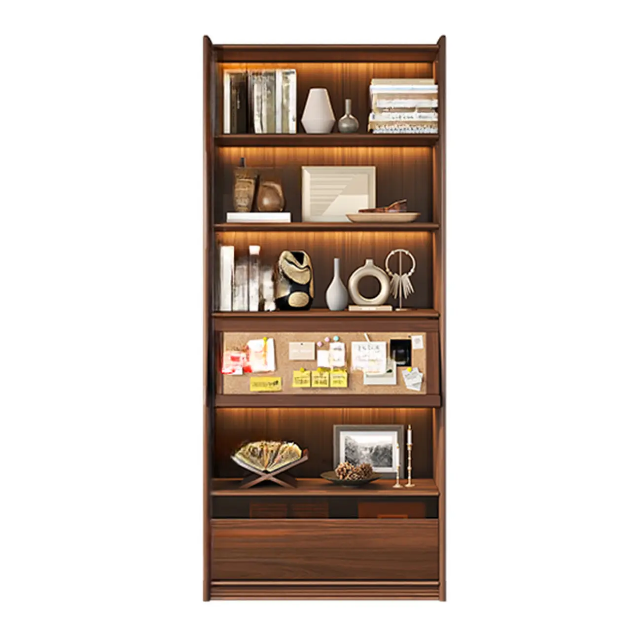 Brown 5-Shelf Wooden Glass Door Bookcase Image - 4 | homeyfad