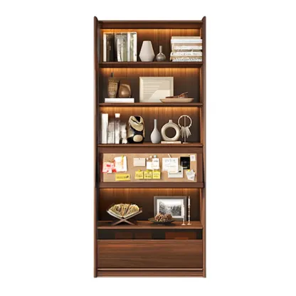 Brown 5-Shelf Wooden Glass Door Bookcase Image - 4