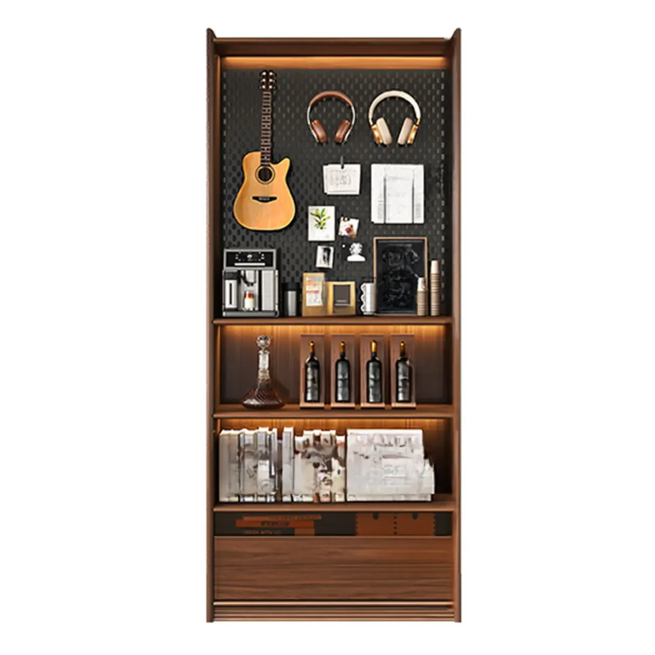 Brown 5-Shelf Wooden Glass Door Bookcase Image - 6