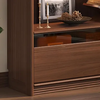 Brown 5-Shelf Wooden Glass Door Bookcase Image - 9