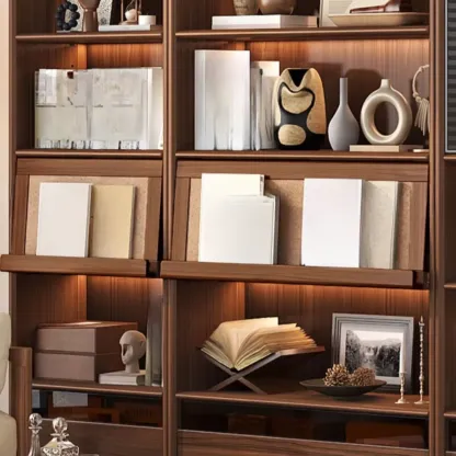 Brown 5-Shelf Wooden Glass Door Bookcase Image - 11