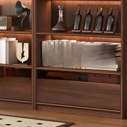 Brown 5-Shelf Wooden Glass Door Bookcase Image - 12