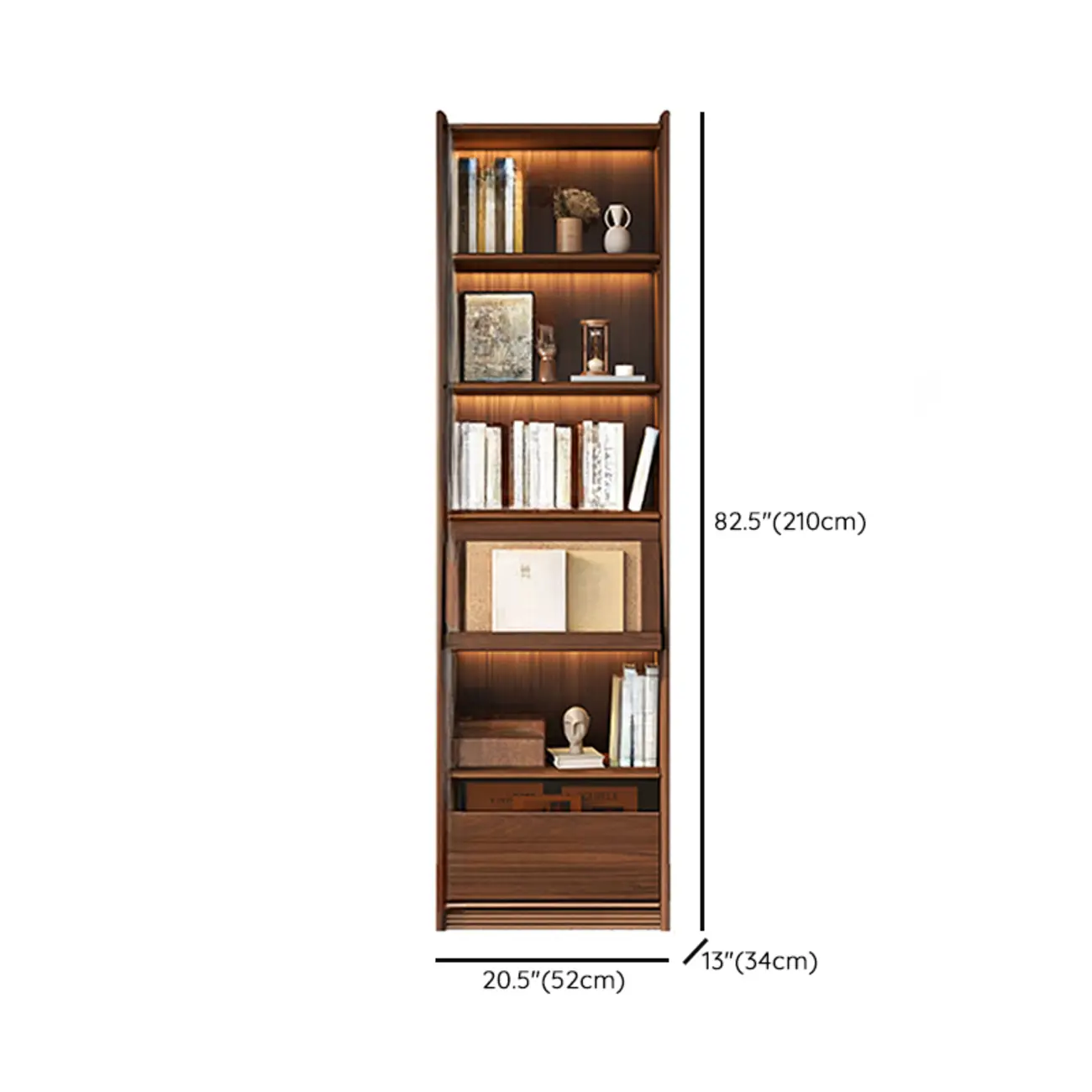 Brown 5-Shelf Wooden Glass Door Bookcase #size | homeyfad