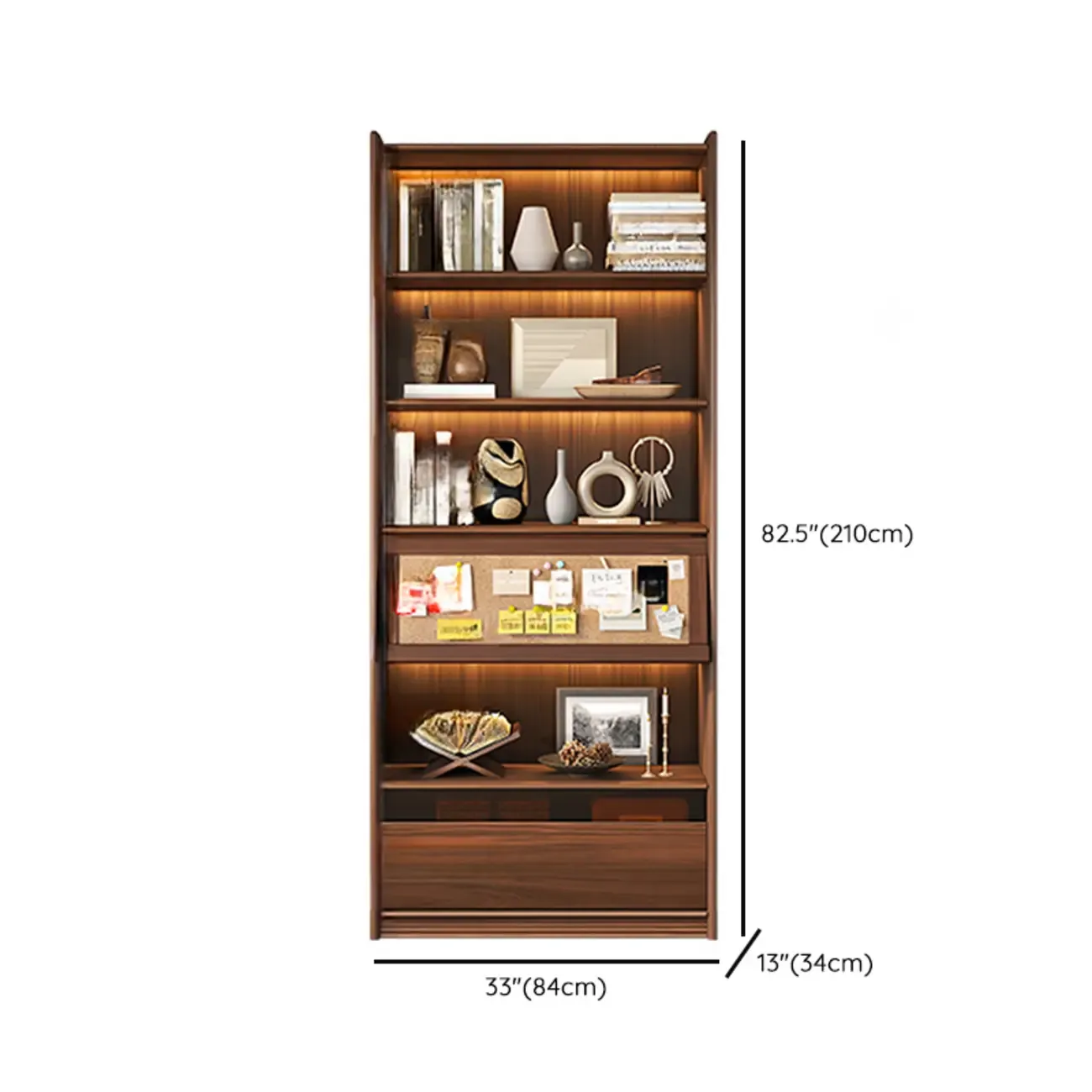 Brown 5-Shelf Wooden Glass Door Bookcase Image - 14
