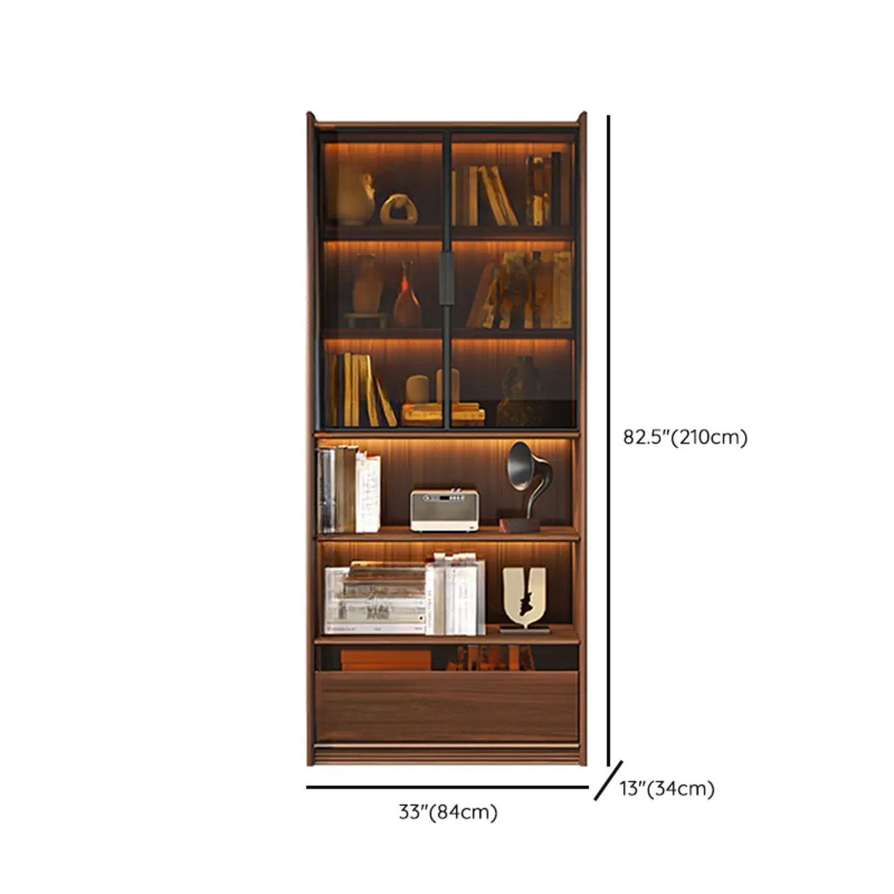 Brown 5-Shelf Wooden Glass Door Bookcase Image - 16 | homeyfad