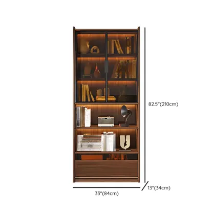 Brown 5-Shelf Wooden Glass Door Bookcase Image - 16