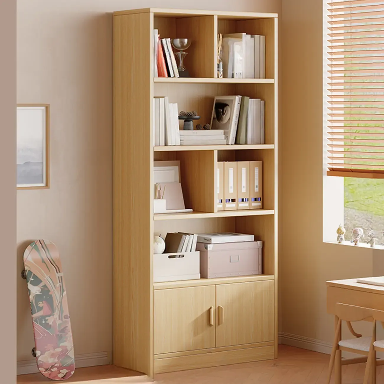 Antique Walnut Reclaimed Wood Doors Vertical Bookcase Image - 2