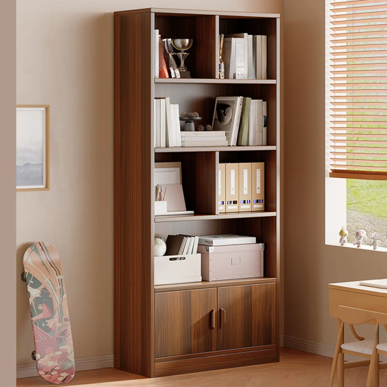 Antique Walnut Reclaimed Wood Doors Vertical Bookcase Image - 3 | homeyfad