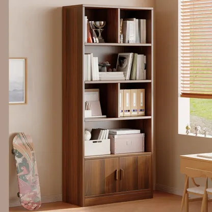 Antique Walnut Reclaimed Wood Doors Vertical Bookcase Image - 3