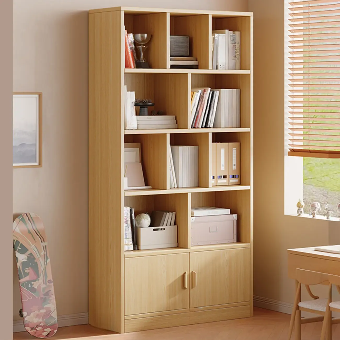 Antique Walnut Reclaimed Wood Doors Vertical Bookcase Image - 5