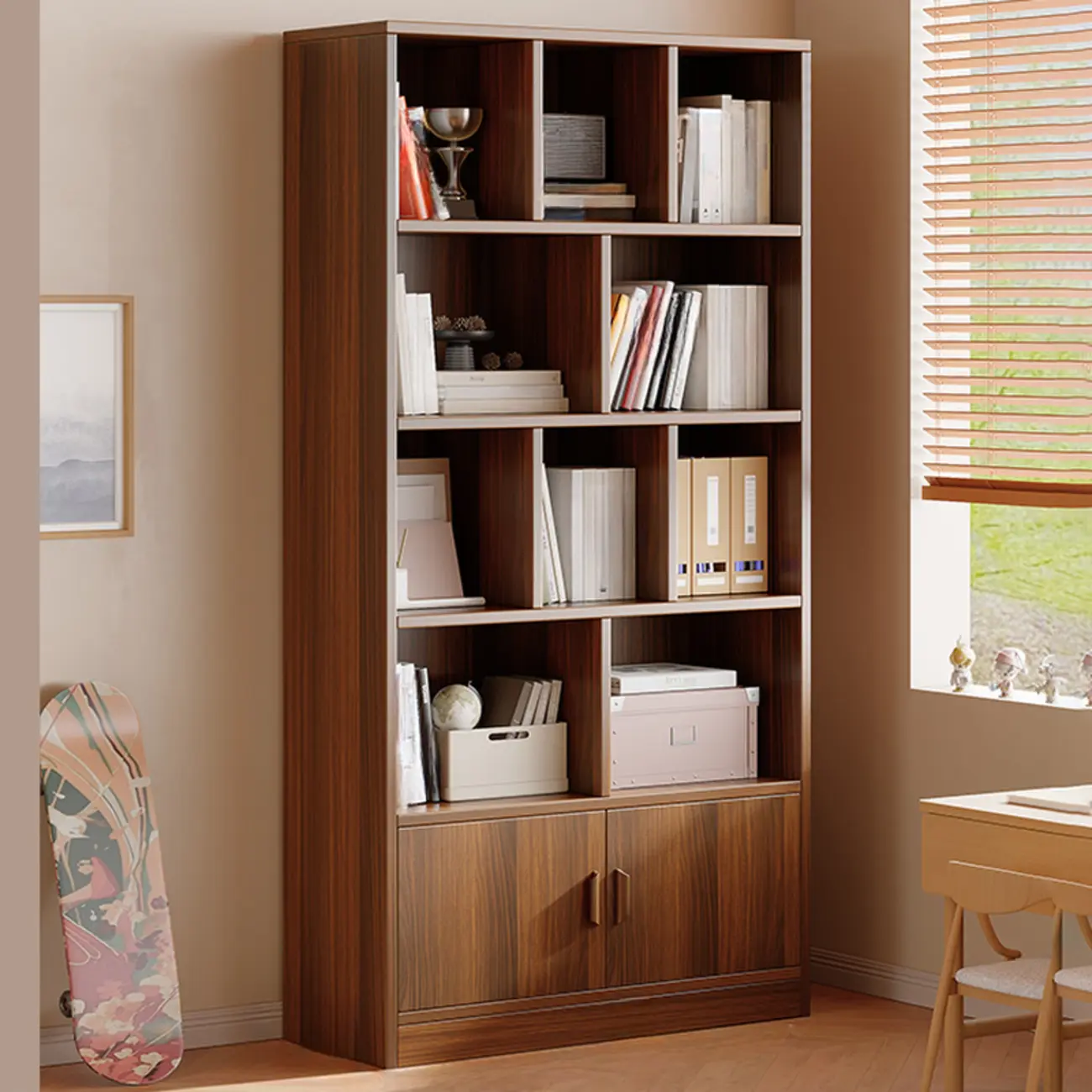 Antique Walnut Reclaimed Wood Doors Vertical Bookcase Image - 7 | homeyfad