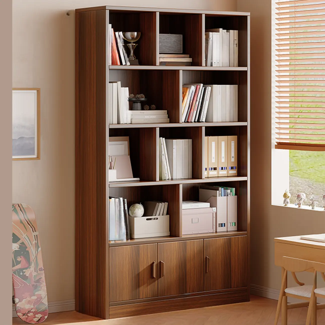 Antique Walnut Reclaimed Wood Doors Vertical Bookcase Image - 9 | homeyfad