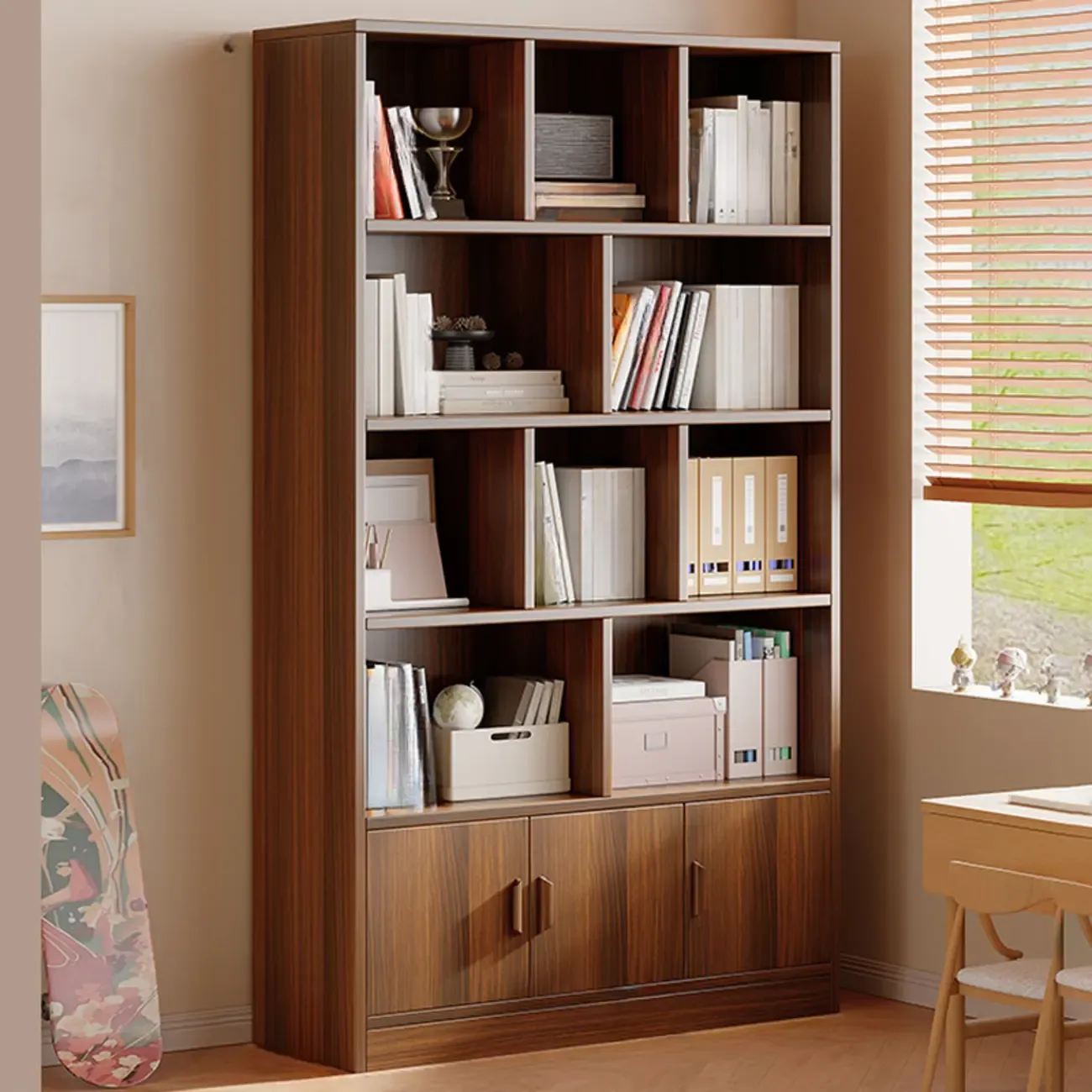 Antique Walnut Reclaimed Wood Doors Vertical Bookcase Image - 9