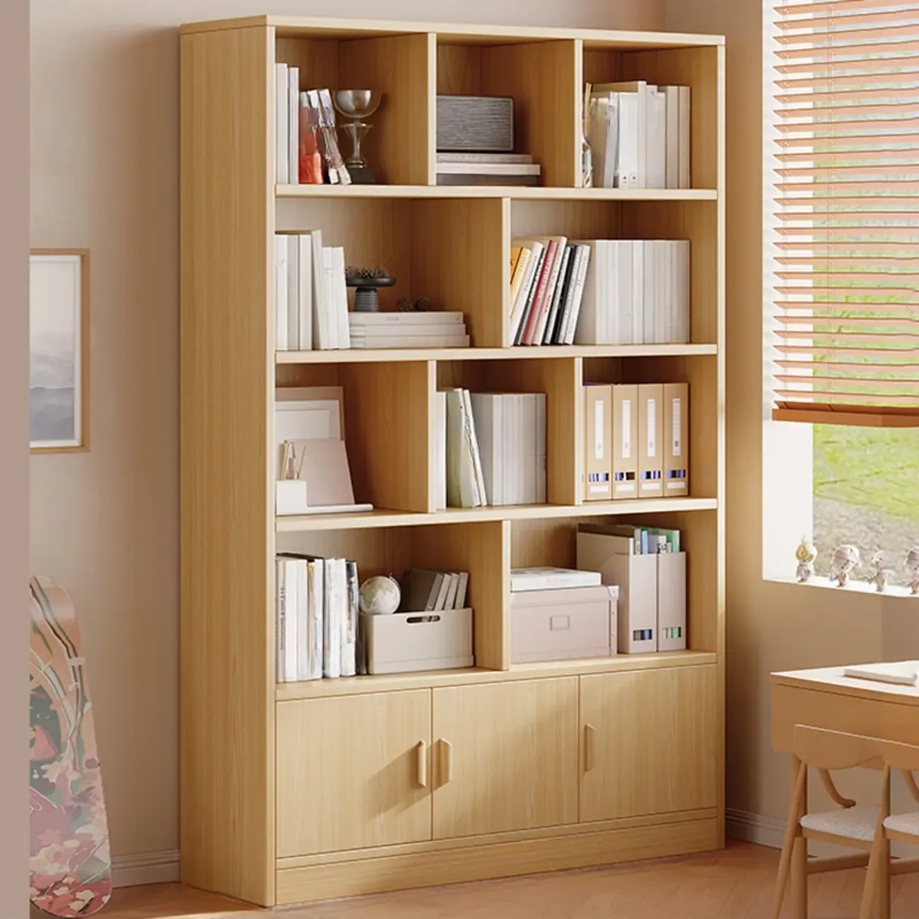 Antique Walnut Reclaimed Wood Doors Vertical Bookcase Image - 10