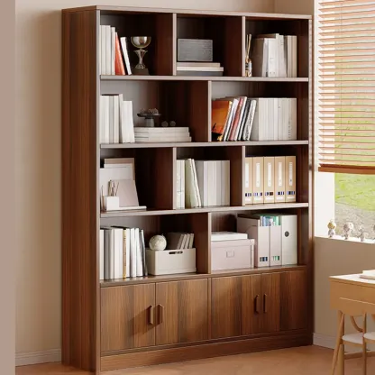 Antique Walnut Reclaimed Wood Doors Vertical Bookcase Image - 13